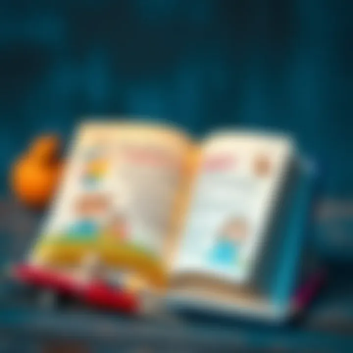 An open book with illustrations and engaging content