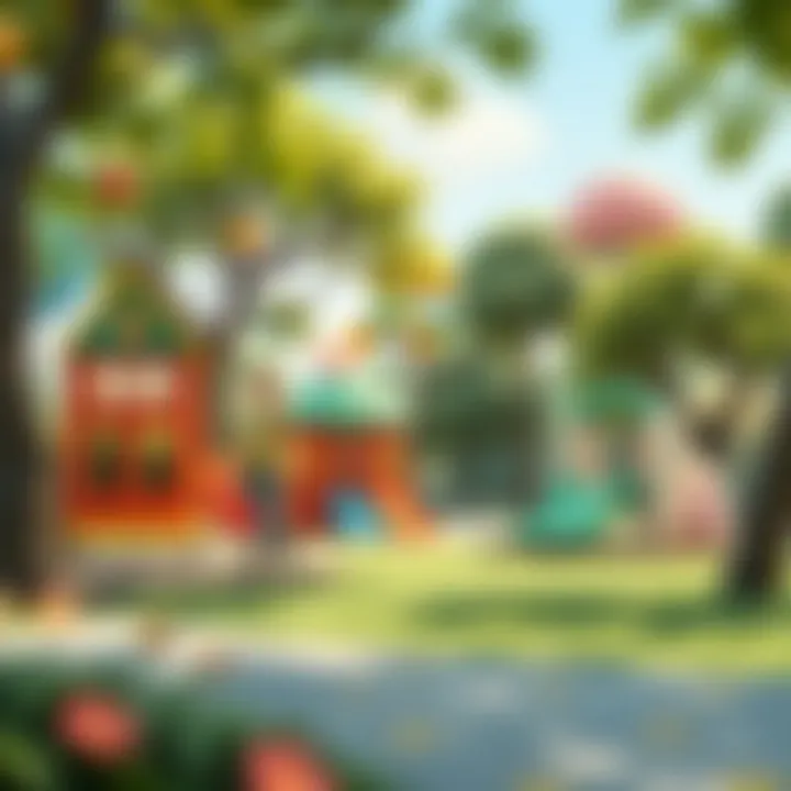 A serene park environment that invites children to play freely and creatively.
