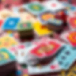Colorful deck of playing cards spread out on a table