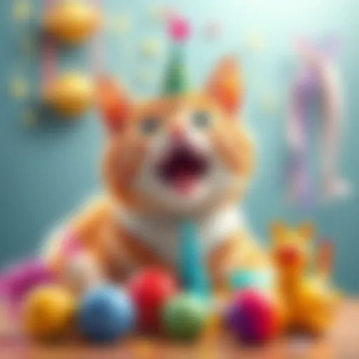 A selection of colorful cat toys for a birthday celebration