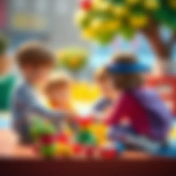 Children collaborating in a group play activity, demonstrating social skills.