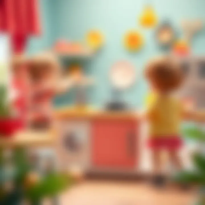 Children engaging with a miniature kitchen setup