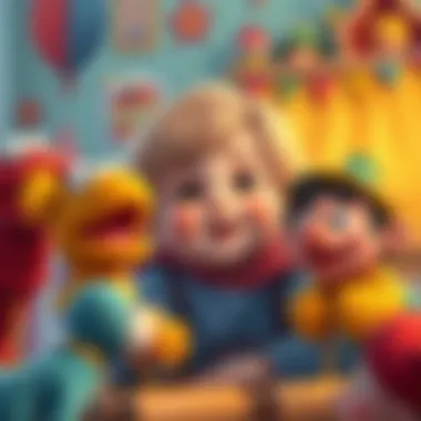 A child engaging with puppets during playtime