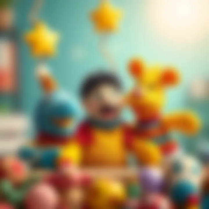 Parents selecting educational puppets for their children