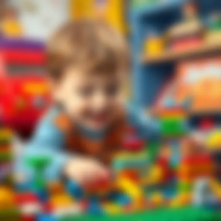Child playing with Lego set enthusiastically