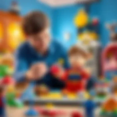 Parent and child collaborating on a Lego Disney project