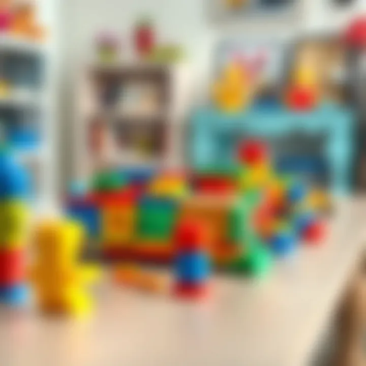 Colorful LEGO blocks arranged on a stylish IKEA table
