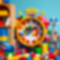 Colorful Lego clock pieces arranged creatively