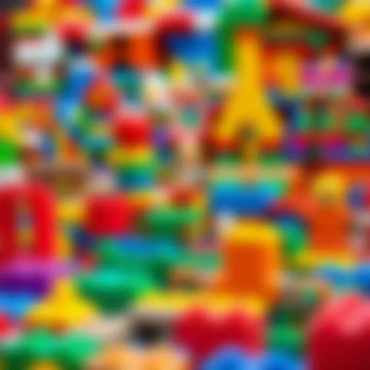 A vibrant display of colorful Lego bricks arranged in various artistic forms.