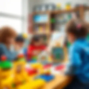 An educational setting featuring students engaged in Lego art creation.