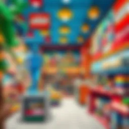 A vibrant Lego Store interior showcasing colorful displays and various Lego sets