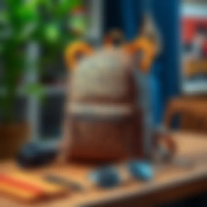 Stylish leopard print backpack displayed on a table with accessories