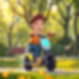 A child riding a light-up scooter in a park