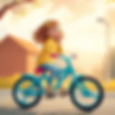 A child riding a blue bicycle with joy, highlighting the developmental aspects of play.
