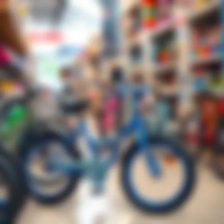 A selection of blue bicycles in a store, illustrating choices for parents seeking educational toys.