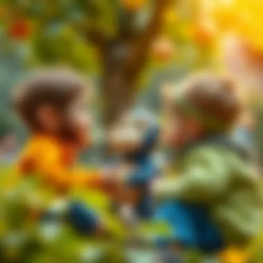 Children interacting with a monkey toy fostering social skills