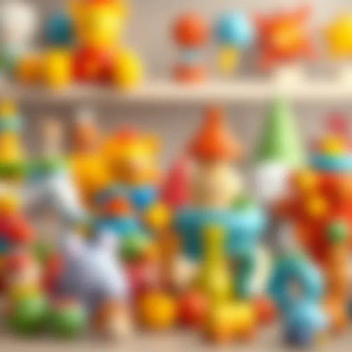 A selection of colorful toys designed for baby development