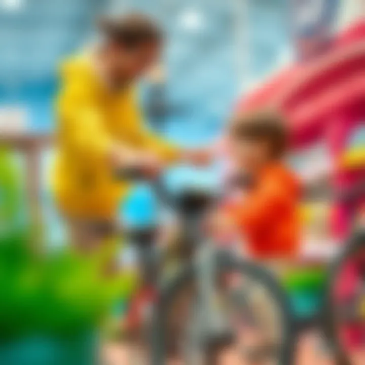 Parents Assisting in Bicycle Selection Parents helping children choose the right bicycle