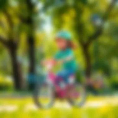 Child Riding a Bicycle A child riding a bicycle with a helmet in a park