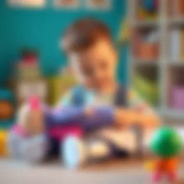 A child playing with a Migros toy doll, highlighting the educational aspect.