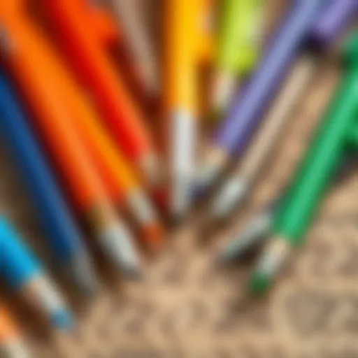 A close-up view of mini fine-point pens arranged artfully on a textured surface.