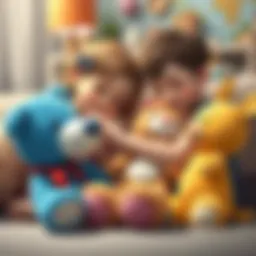 A cozy scene of children playing with plush toys, showcasing emotional bonding.