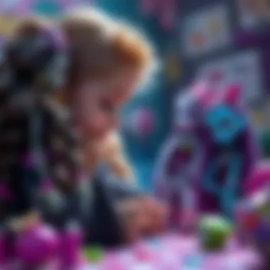 Child engaging in imaginative play with Monster High dolls