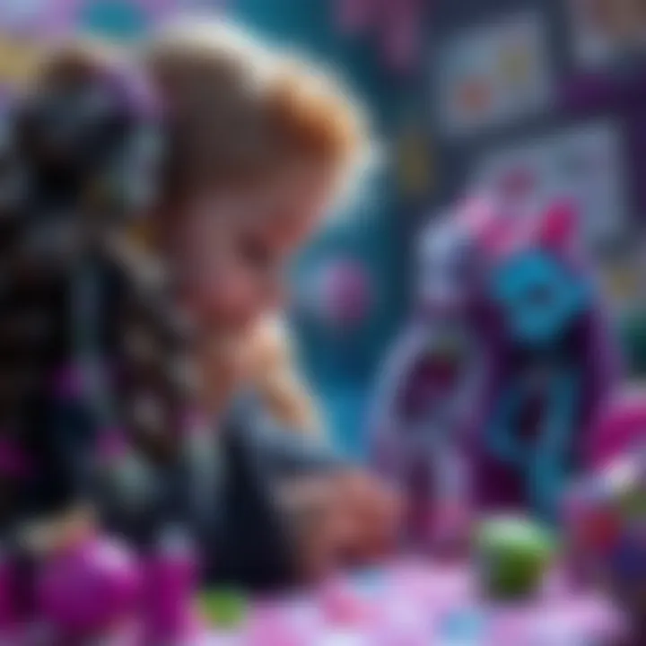 Child engaging in imaginative play with Monster High dolls