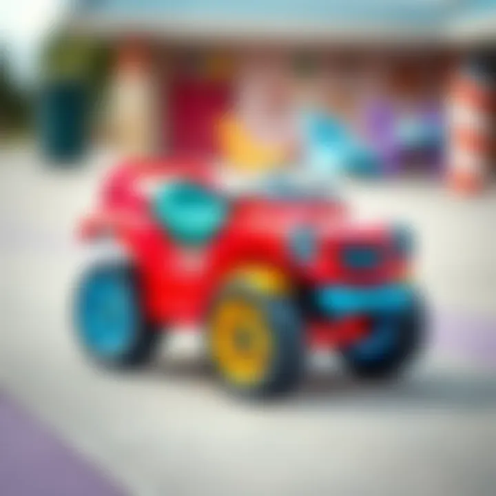 A colorful 4-wheeled toy vehicle designed for children's play