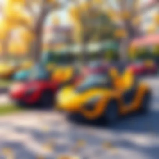 Colorful Electric Cars for Kids Colorful electric cars for children in a park