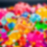 Colorful mosaic jelly pieces arranged creatively