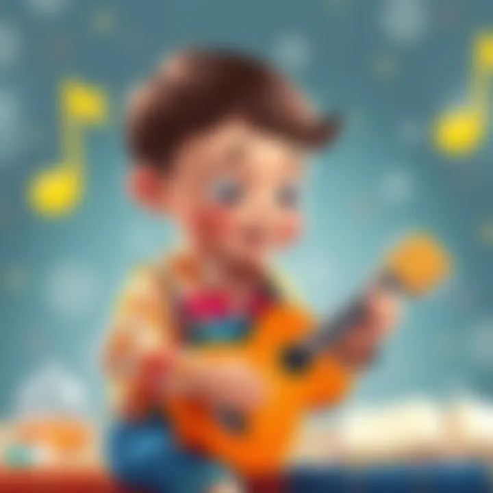 A child engaged in a musical activity