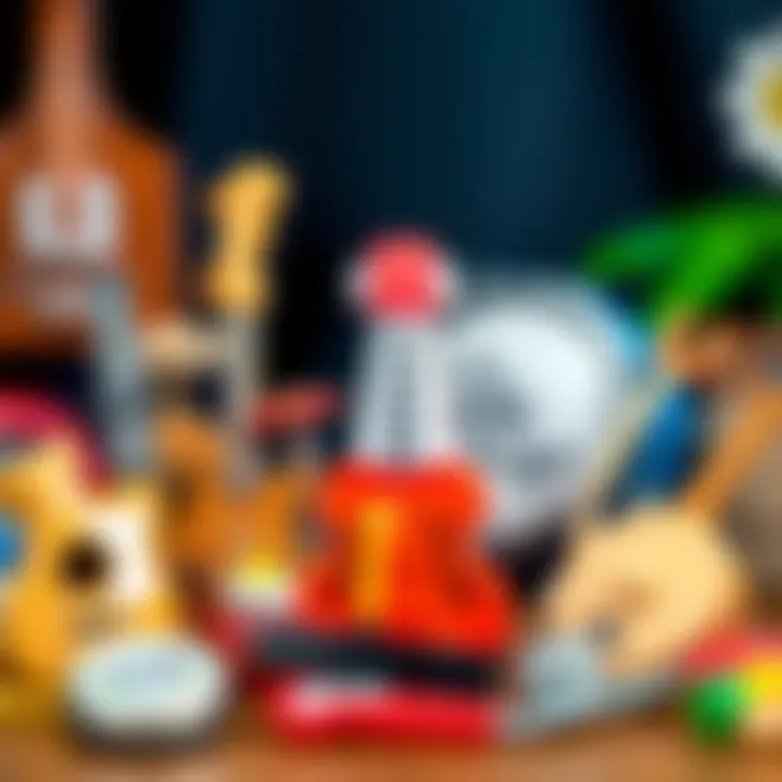 Diverse musical instruments arranged for play