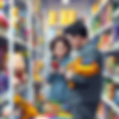 A parent selecting toys in a store, emphasizing thoughtful toy selection