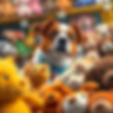 Dog owner selecting plush toys