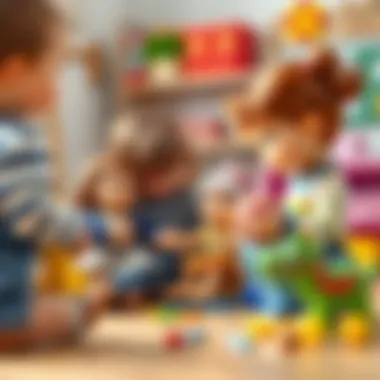 Children interacting with toy dolls in an educational setting.