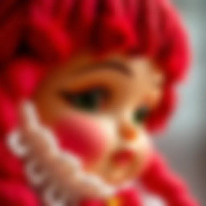 Close-up of a handmade doll illustrating intricate design details.