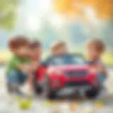 Children playing with a toy Ford vehicle