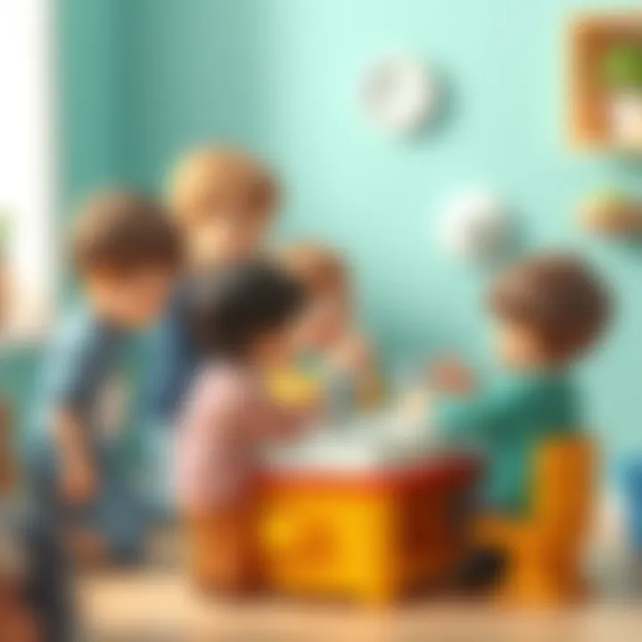 Group of children sharing a toy sink set