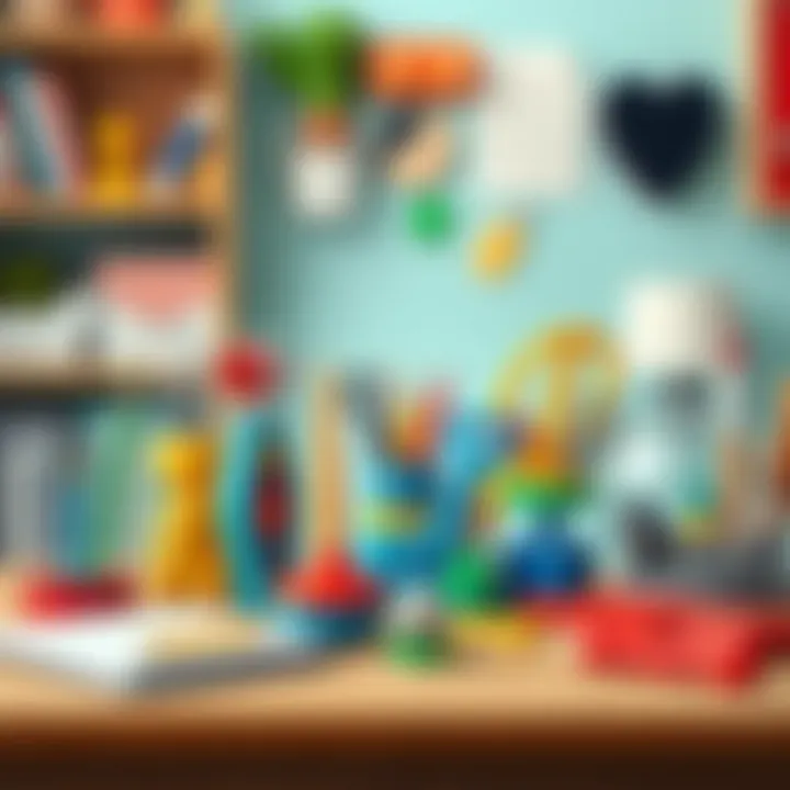 Educational toy tools arranged on a table