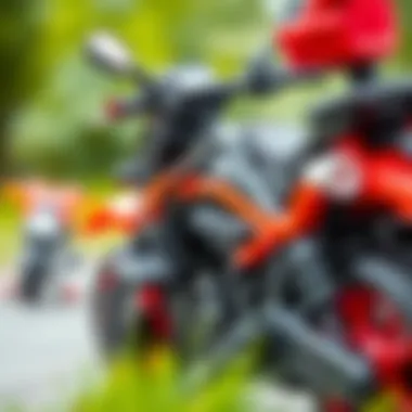 Close-up of safety features on a toy motorcycle