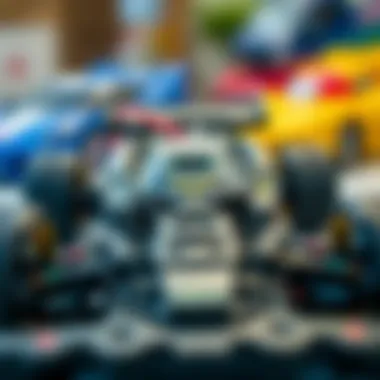 Close-up of a remote-controlled car highlighting its intricate design