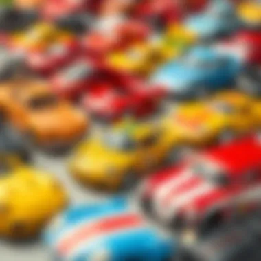 Different types of remote-controlled cars displayed in a collection