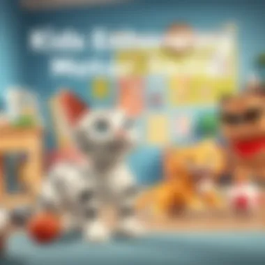 An educational setting where kids are using walking cat toys to enhance their motor skills.