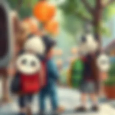 Kids enjoying their panda backpacks