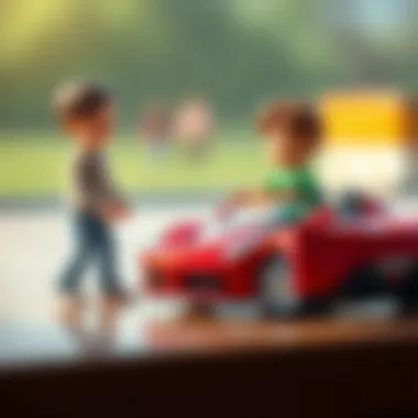 A parent selecting a Ferrari toy car, demonstrating thoughtful decision-making for safety.