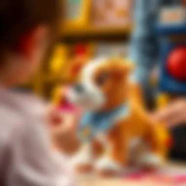 Parents choosing a plush dog for their child, emphasizing informed decision-making.