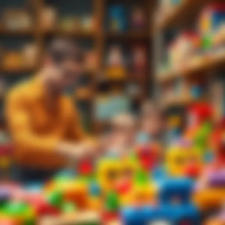 Parents engaging with children while selecting educational toys