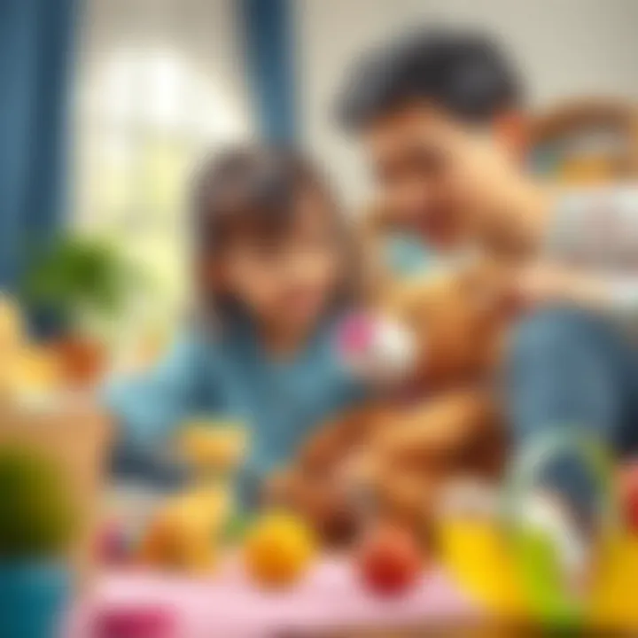 Parents observing their child play and learn with a talking stuffed animal, emphasizing parental involvement.