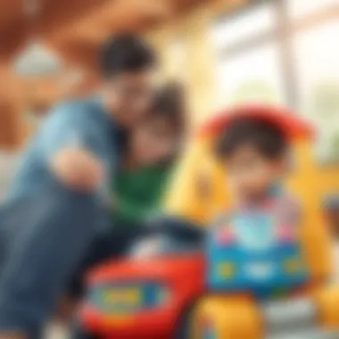 Parents observing children playing with toys